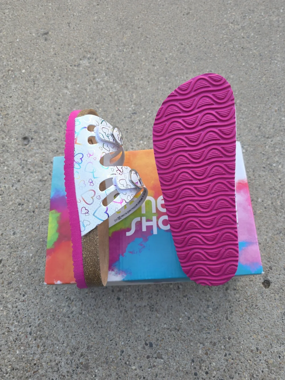 Rachel Shoes Kids White Heart-Print Slide Sandals Little Girl Size 2Y